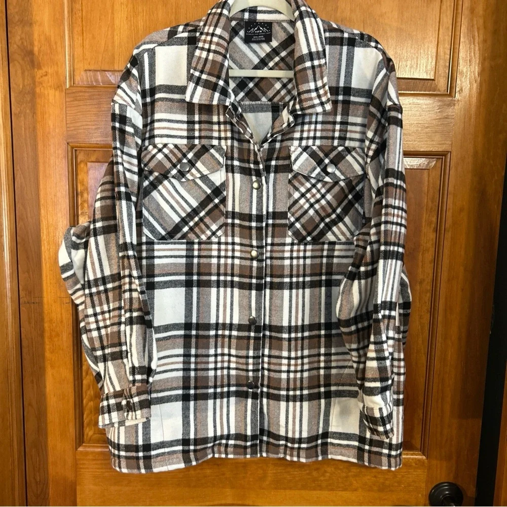 HFX Women’s Black/Brown/White Plaid Snap Front/4 Pockets/Polyester/Wool/? Sz 2X
